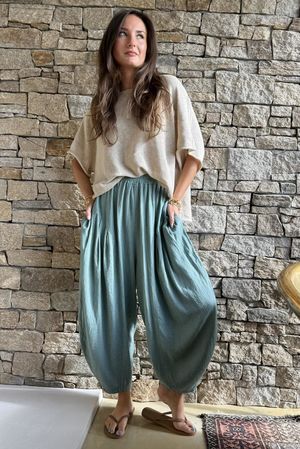 Noa Linen Blend Sia Barrel Trouser Sage